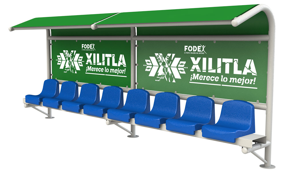 canchas banca modular jugadores con parasol 8p